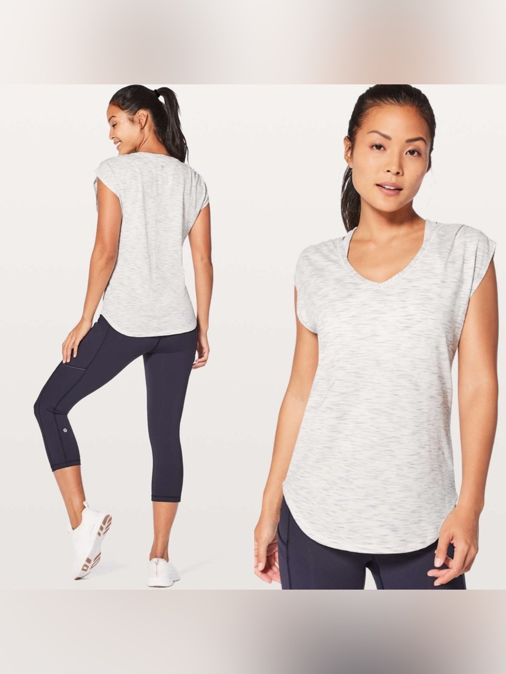 Lululemon Sweat Times Short Sleeve Tiger Space Dye Hail White Size 2 NWT